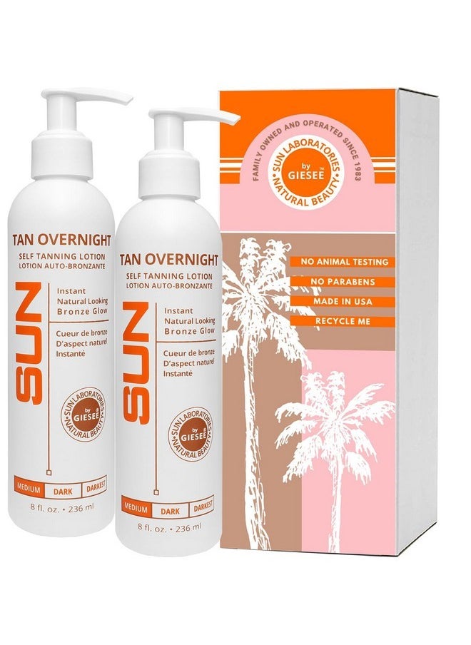 Sun Laboratories by Giesee Sun Laboratories By Giesee Tan Overnight Self Tanning Lotion 8 oz 2 Pack, Self Tanning Lotion, Self Tanner, Tanning Lotion, Odorless, Non-Toxic, Medium, Light & Fair Skin, Face & Body  - Image 1