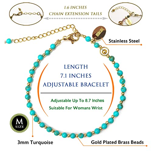Morchic 3mm Blue Turquoise Tiny Beads Bracelet for Women, Adjustable 7.1" Dainty Handmade Energy Gem Jewelry, Birthday Gift - Image 2