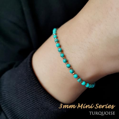 Morchic 3mm Blue Turquoise Tiny Beads Bracelet for Women, Adjustable 7.1" Dainty Handmade Energy Gem Jewelry, Birthday Gift - Image 4