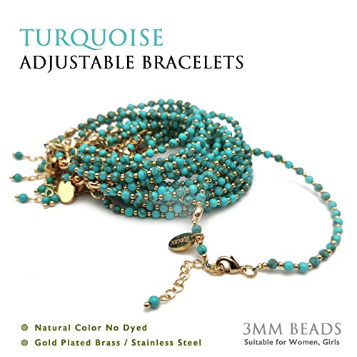 Morchic 3mm Blue Turquoise Tiny Beads Bracelet for Women, Adjustable 7.1" Dainty Handmade Energy Gem Jewelry, Birthday Gift - Image 3