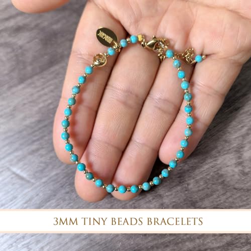 Morchic 3mm Blue Turquoise Tiny Beads Bracelet for Women, Adjustable 7.1" Dainty Handmade Energy Gem Jewelry, Birthday Gift - Image 5