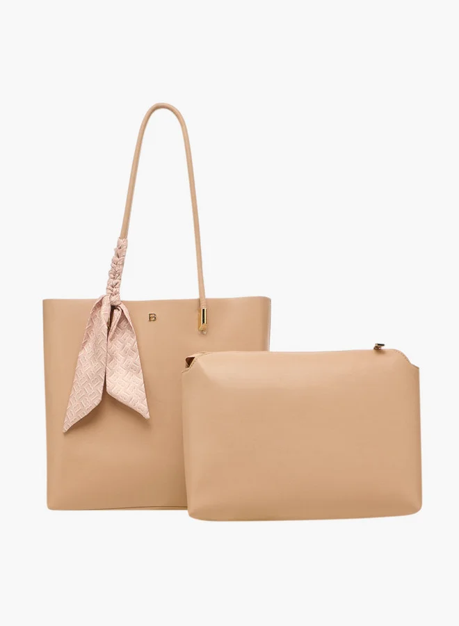 Flora Bella By Shoexpress Women Solid Tote Bag with Monogram Scarf Accent and Pouch