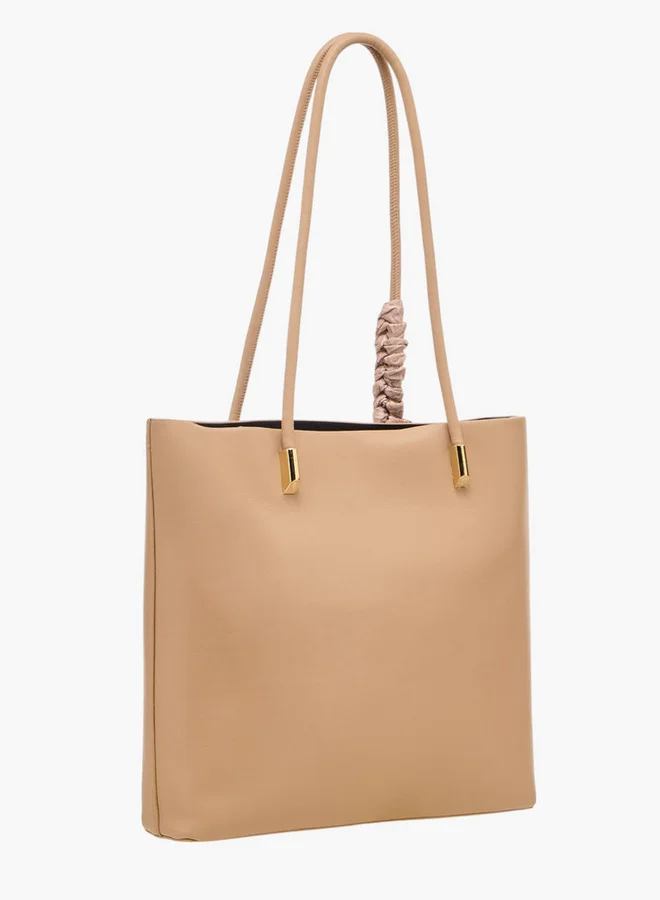 Flora Bella By Shoexpress Women Solid Tote Bag with Monogram Scarf Accent and Pouch