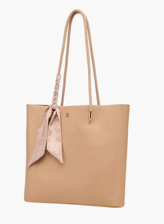 Flora Bella By Shoexpress Women Solid Tote Bag with Monogram Scarf Accent and Pouch