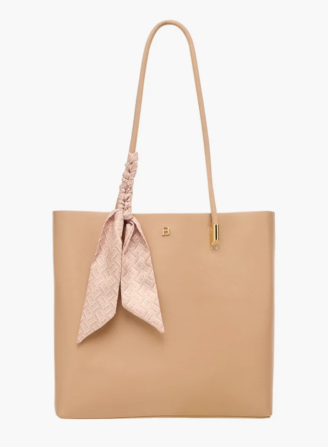 Flora Bella By Shoexpress Women Solid Tote Bag with Monogram Scarf Accent and Pouch