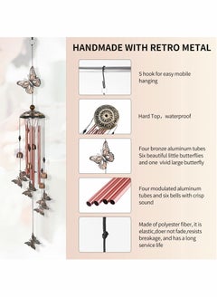 Excefore Butterfly Wind Chimes, Wind Chimes for Outside with 4 Aluminum Tubes and 6 Bells  - Image 2