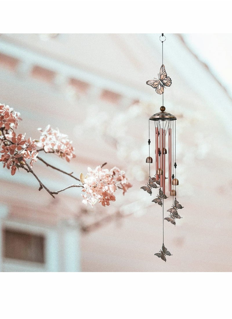 Butterfly Wind Chimes, Wind Chimes for Outside with 4 Aluminum Tubes and 6 Bells