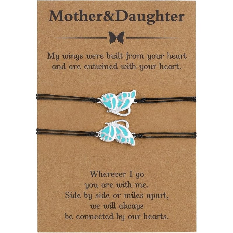 RS ATROFY Matching Butterfly Mother Daughter Bracelet Set for 2 Mother's Day Valentine's Day Christmas Thanksgiving Birthday Gift for Women Girls - Image 1