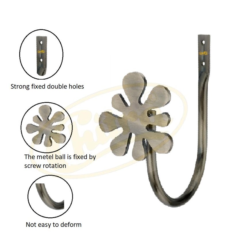 Chitra 2 Pcs Curtain Holdback for Curtains Wall Mounted Metal Drapery Hook for Door Window Treatment - Flower Tie Back (Antique Brass) - Image 5