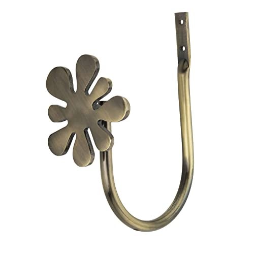 Chitra 2 Pcs Curtain Holdback for Curtains Wall Mounted Metal Drapery Hook for Door Window Treatment - Flower Tie Back (Antique Brass) - Image 3