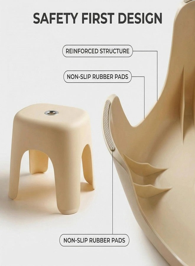Rabihike Plastic Step Stool, Heavy-Duty ABS Bathroom Shower Stool with Non-Slip Rubber Pads, Light Beige - Image 3