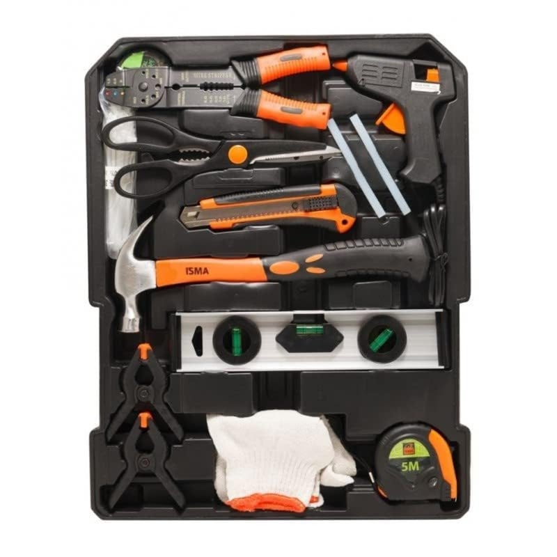 General household hand tool kit in wheeled case: screwdriver, wrench, pliers; 1400-piece set; durable steel tools; black and yellow; organized storage and portability - Image 3