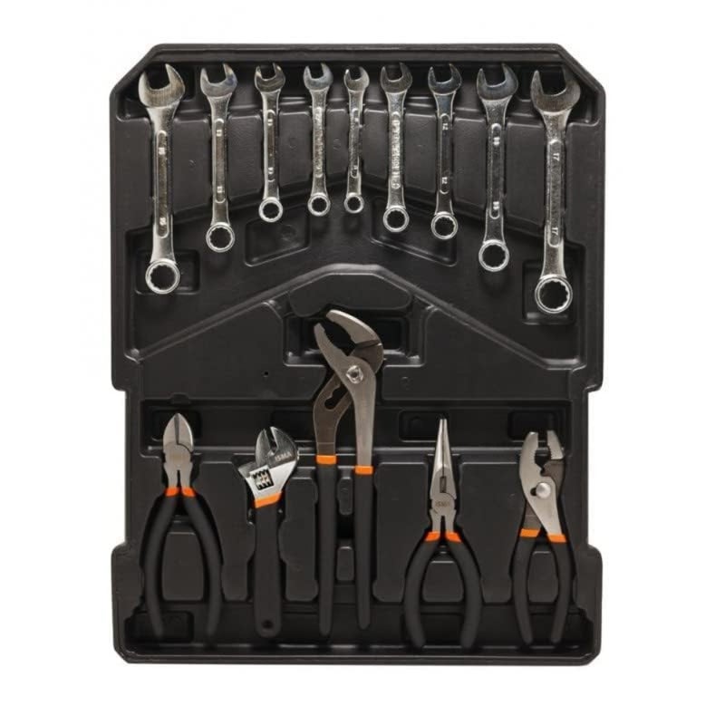 General household hand tool kit in wheeled case: screwdriver, wrench, pliers; 1400-piece set; durable steel tools; black and yellow; organized storage and portability - Image 4
