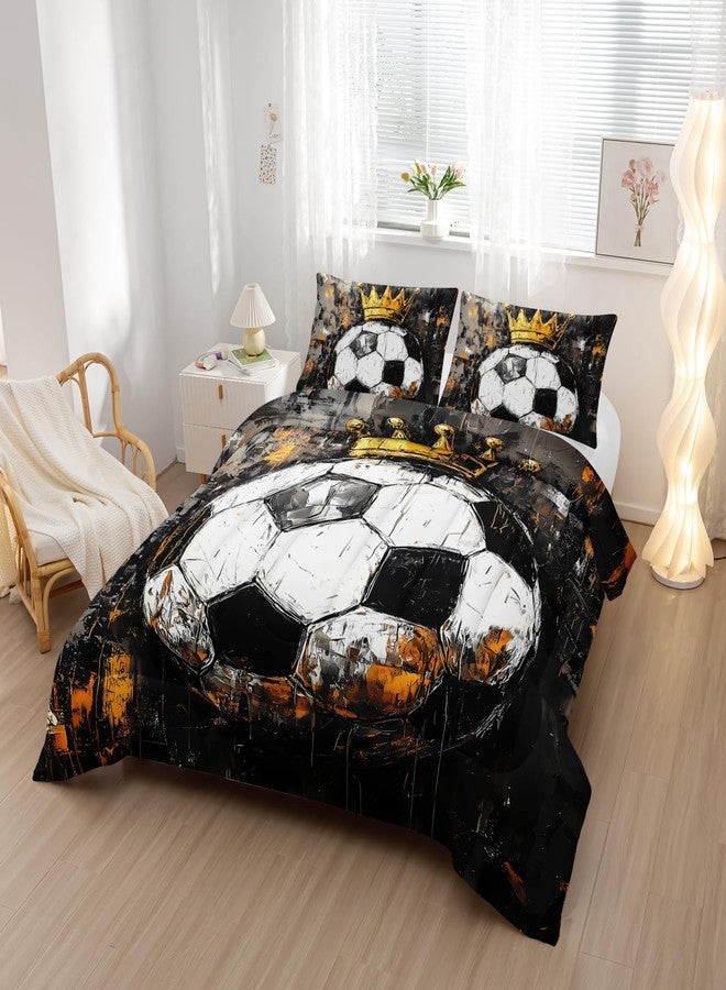 Nttopship Soccer Comforter Set King Size,Soccer Sport Print Bedding Set 3 Pcs Bed in A Bag for Youth and Adults,Soft Microfiber All Season Football Printed Themed Bedroom with 2 Pillowcases - Image 3