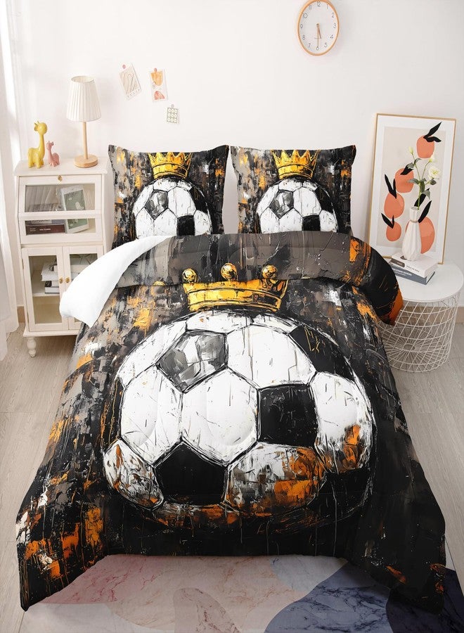 Nttopship Soccer Comforter Set King Size,Soccer Sport Print Bedding Set 3 Pcs Bed in A Bag for Youth and Adults,Soft Microfiber All Season Football Printed Themed Bedroom with 2 Pillowcases - Image 1