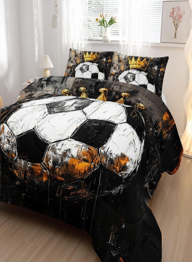 Nttopship Soccer Comforter Set King Size,Soccer Sport Print Bedding Set 3 Pcs Bed in A Bag for Youth and Adults,Soft Microfiber All Season Football Printed Themed Bedroom with 2 Pillowcases - Image 4