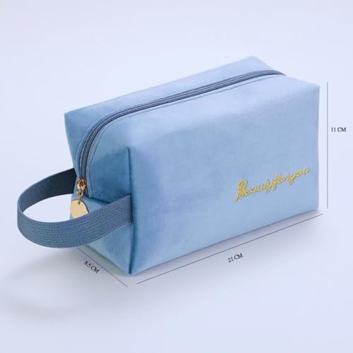 BLUE BEADS Set of 2 Pcs Simple Glossy Cosmetic Velvet Makeup Organiser Pouch Portable Travel Toiletry Bag for Women and Girls (Grey) - Image 3