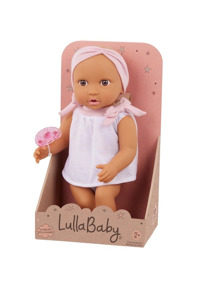 لولا بيبي دمية طفل 14بوصة مع بيجامة بيضاء وعصابة رأس وردية - LBY7218Z - Image 1