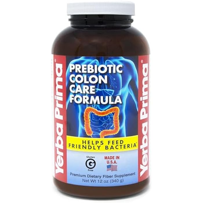 Yerba Prima Prebiotic Colon Care Formula Powder 12 oz - Natural Psyllium Fiber, FOS, Magnesium, Selenium - Non-GMO, Gluten Free, Vegan Daily Supplement for Men & Women - Image 1