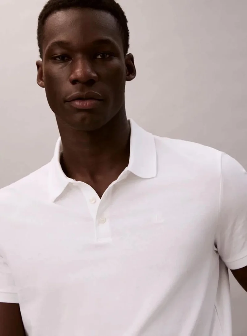 Calvin Klein Bright White Classic Logo Polo Shirt for Men | Best Price UAE