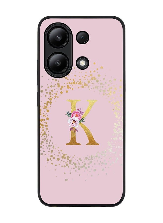 Stylizedd Rugged Black edge case for Xiaomi Redmi Note 13 4G, Slim fit Cover Custom Monogram Initial Letter Floral Pattern Alphabet - K  (Pink ) - Image 1