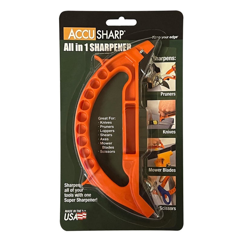 AccuSharp All-in-One Sharpener, All Purpose Sharpener for Knives, Scissors, Garden Tools, Sharpens & Restores Serrated Knives, Cleavers, Axes, Machete, Orange - Image 3