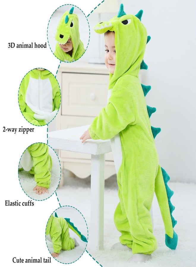TONWHAR Unisex Baby Animal Halloween Costume Kid's and Toddler's Autumn Winter Outfits Jumpsuit(4T,Light Green Dino) - Image 2