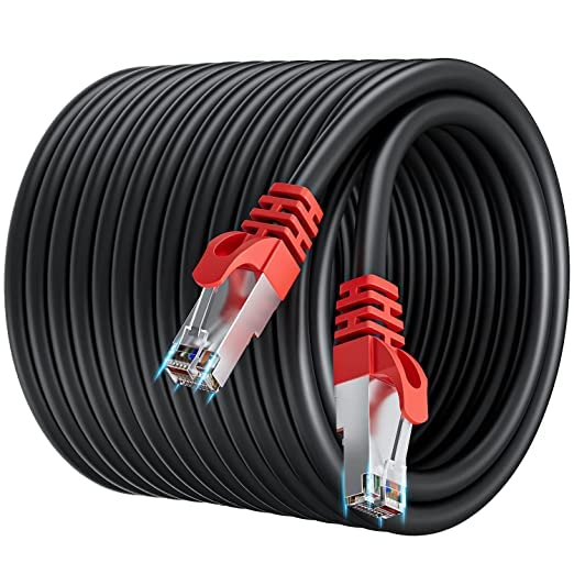Soibke Cat 7 Outdoor Ethernet Cable 100ft, SFTP Cat7 Triple Shielded Ethernet Network 24AWG, Heavy Duty High Speed Patch Cable 10Gbps 600Mhz, Waterproof Direct Burial RJ45 LAN Cables for Modem Router PS4/PS5 - Image 1