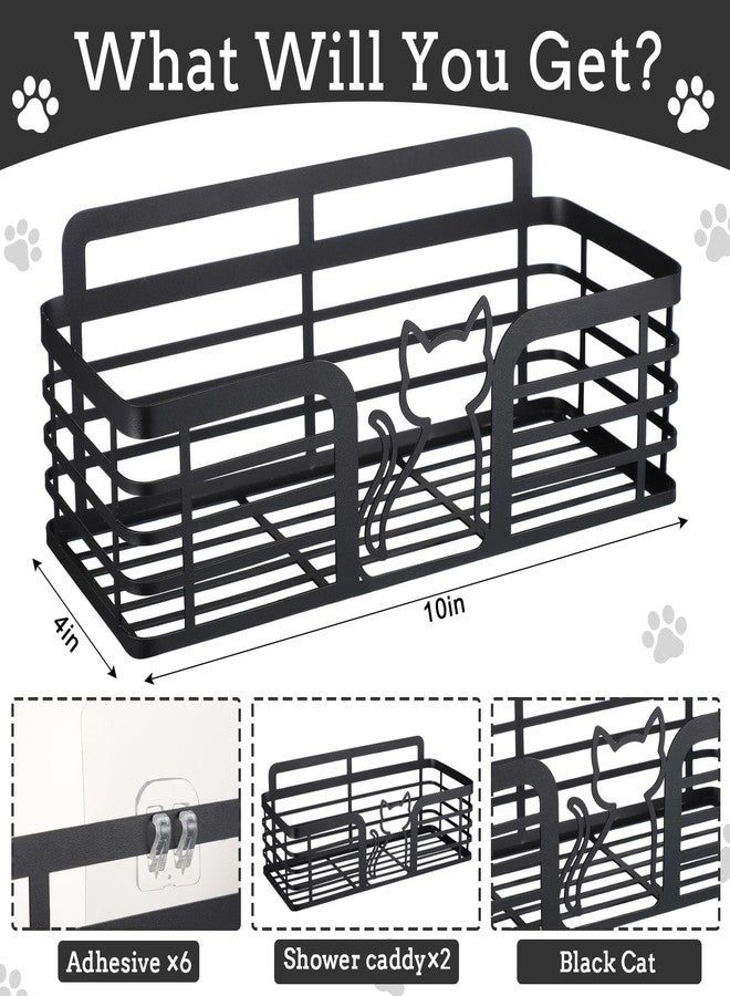 Otoolling 2 Pack Shower Caddy with Cat Black Metal Adhesive Shower Shelves Organizer Decorative Wall Mounted No Drilling Storage Shelf for Bathroom, Kitchen, Bedroom, Cats Lover Gifts - Image 3