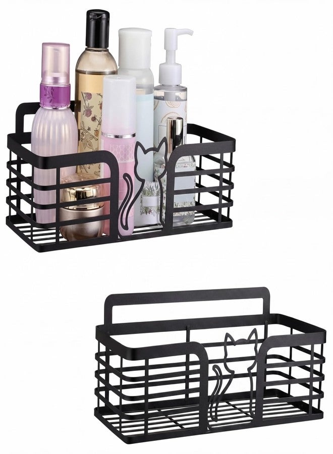 Otoolling 2 Pack Shower Caddy with Cat Black Metal Adhesive Shower Shelves Organizer Decorative Wall Mounted No Drilling Storage Shelf for Bathroom, Kitchen, Bedroom, Cats Lover Gifts - Image 1