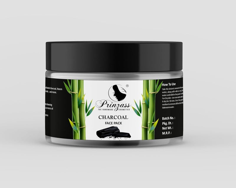 Prinzass The Handmade Cosmetics Prinzass Charcoal Face Pack Powder Charcoal Face Pack with Activated Charcoal for Skin Detoxification Purifies Brightens Skin Removes Impurities Anti Pollution 100g  - Image 1