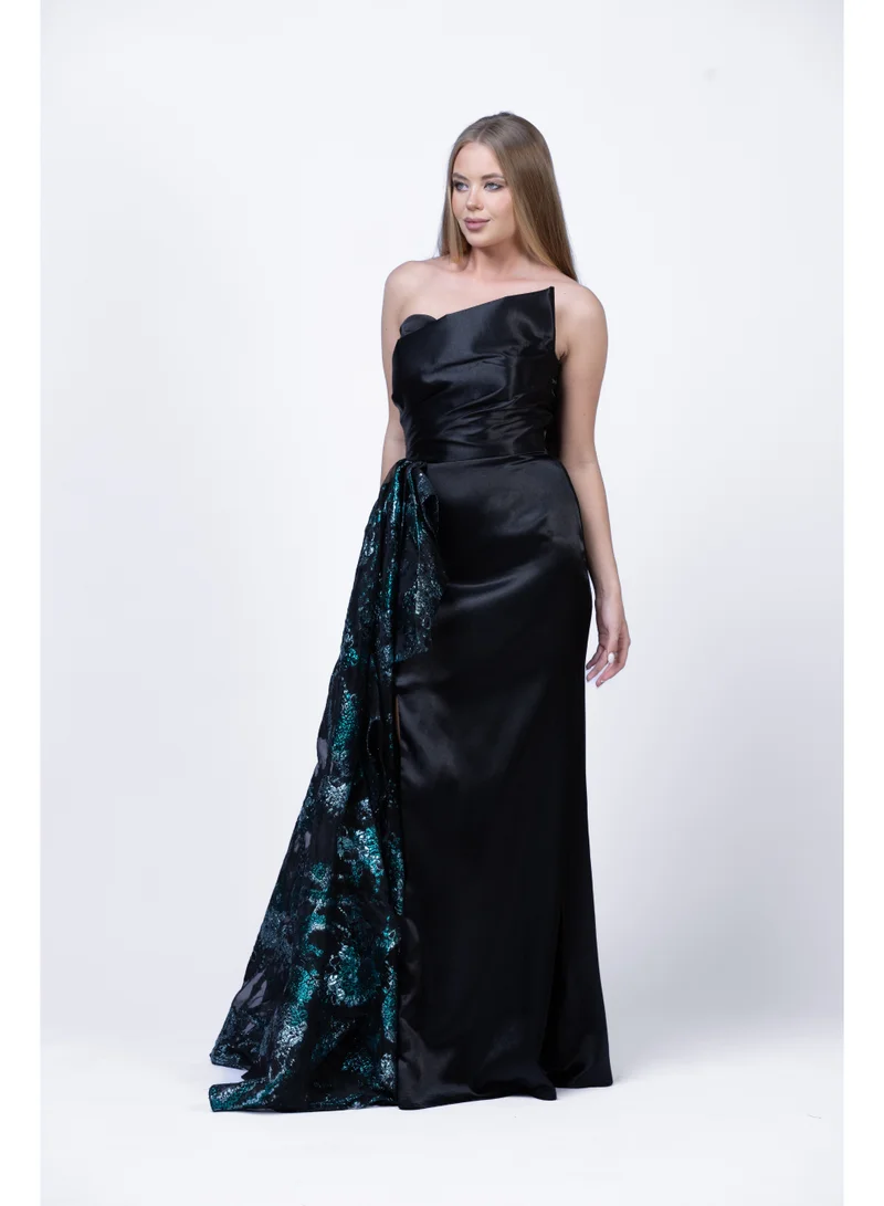 Fashonara Silk Tube-Bodice Evening Dress with Organza Sash | Elegant Formal Gown for Women