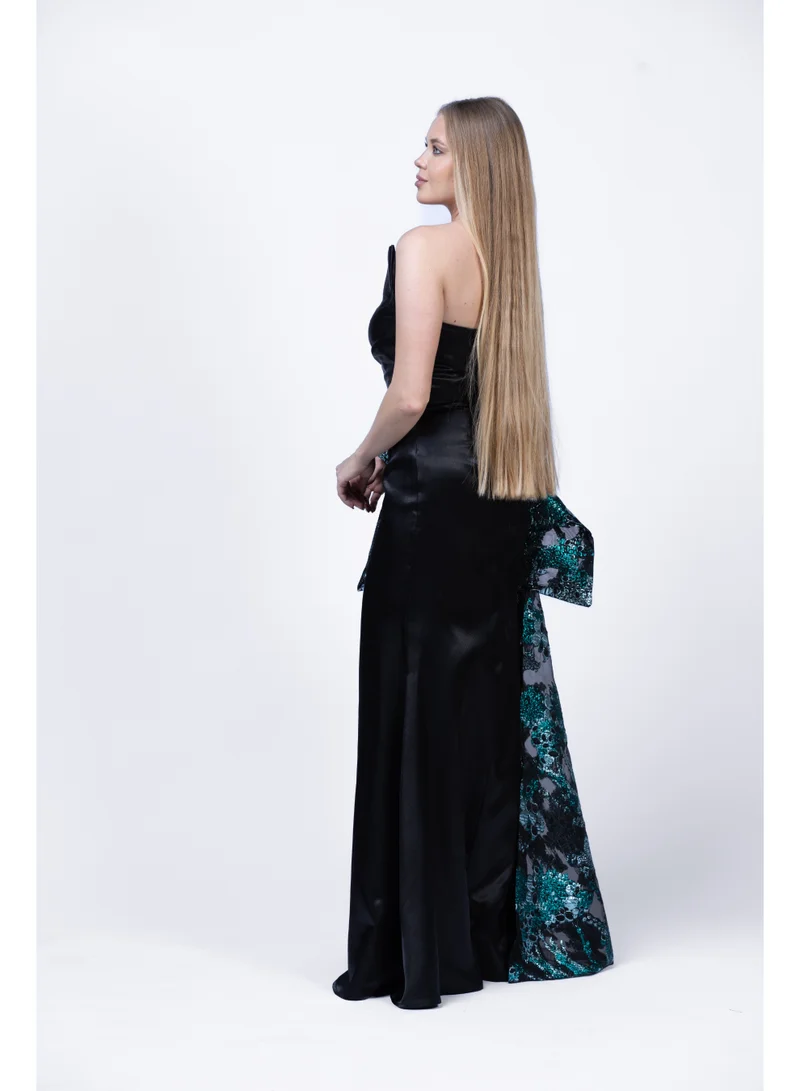 Fashonara  Silk Tube-Bodice Evening Dress with Organza Sash | Elegant Formal Gown for Women for Women | Best Price UAE