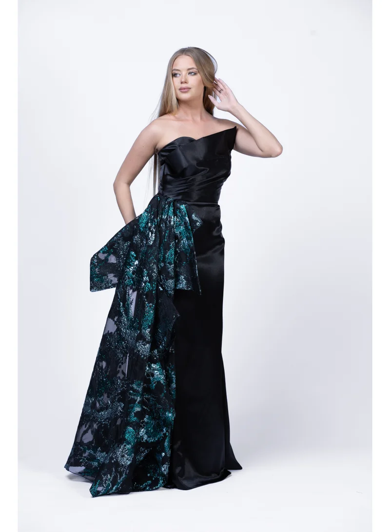 Fashonara  Silk Tube-Bodice Evening Dress with Organza Sash | Elegant Formal Gown for Women for Women | Best Price UAE