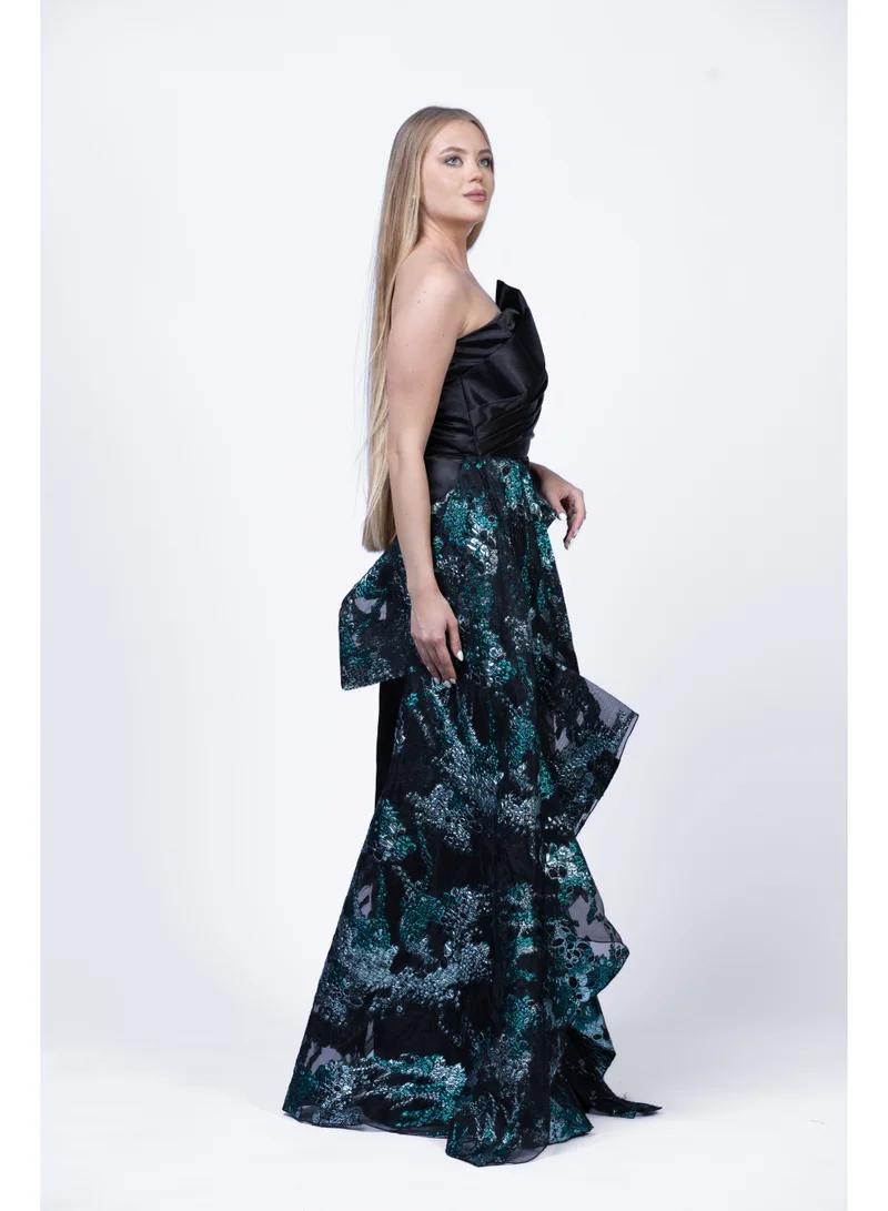 Fashonara  Silk Tube-Bodice Evening Dress with Organza Sash | Elegant Formal Gown for Women for Women | Best Price UAE