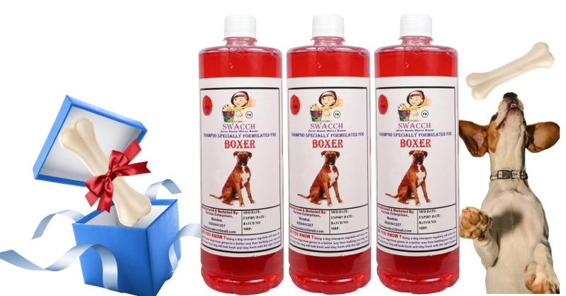 swacch Shampoo | Puppy Safe Shampoo | Boxer Dog Shampoo (1 Litre) (Pack of 3) Jasmine + Large White Bone | Dog Chew Bones | Teething chew Toy | Dental Teething | Combo Pack - Image 1