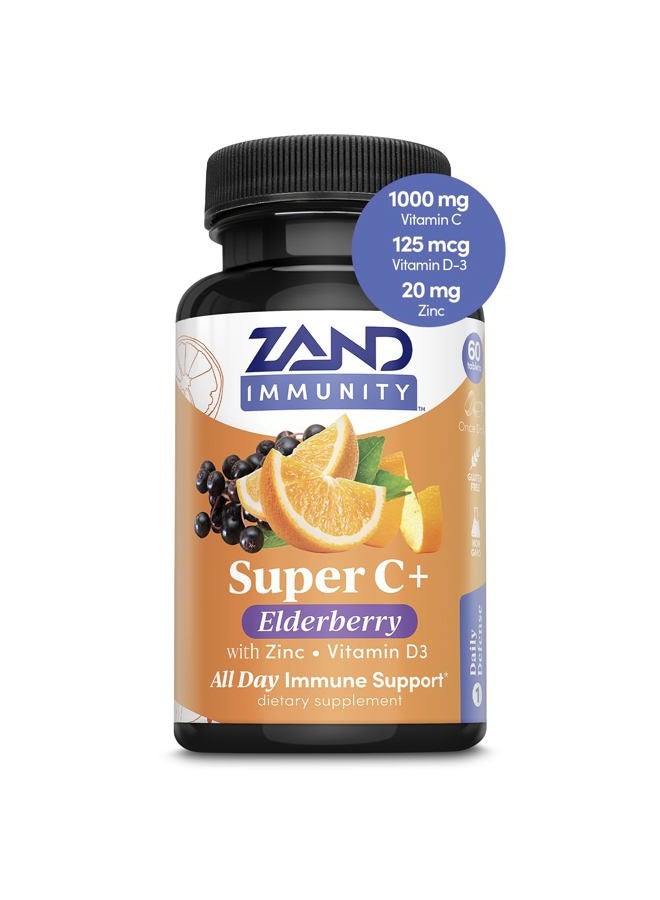 Zand Immunity Super C+ with Elderberry, All Day Immune Support, 1000mg PureWay-C Vitamin C Plus Zinc & Vitamin D-3, Enhanced Absorption, 60 Tablets, 30 Servings - Image 1