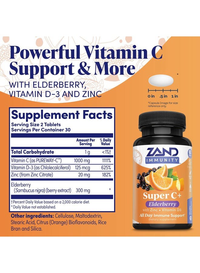 Zand Immunity Super C+ with Elderberry, All Day Immune Support, 1000mg PureWay-C Vitamin C Plus Zinc & Vitamin D-3, Enhanced Absorption, 60 Tablets, 30 Servings - Image 2