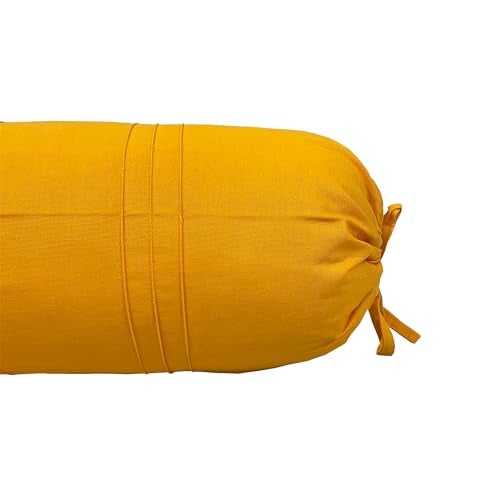 Swayam Set of 2 Cotton Casement Bolster Cover | 30x30 Inch | Soft Breathable Masnad Cover 200TC | Durable & Washable | Solid Bolster Cover for Diwan, Bed & Sofa - Yellow - Image 4