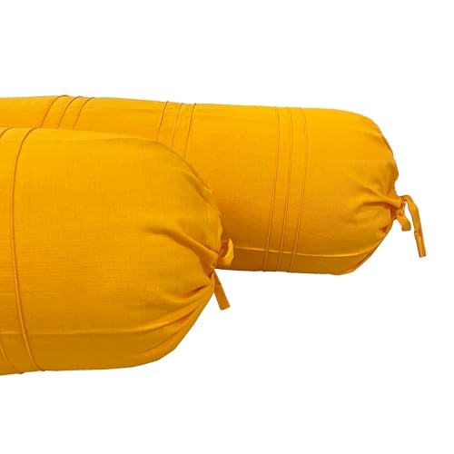 Swayam Set of 2 Cotton Casement Bolster Cover | 30x30 Inch | Soft Breathable Masnad Cover 200TC | Durable & Washable | Solid Bolster Cover for Diwan, Bed & Sofa - Yellow - Image 3