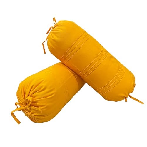 Swayam Set of 2 Cotton Casement Bolster Cover | 30x30 Inch | Soft Breathable Masnad Cover 200TC | Durable & Washable | Solid Bolster Cover for Diwan, Bed & Sofa - Yellow - Image 1