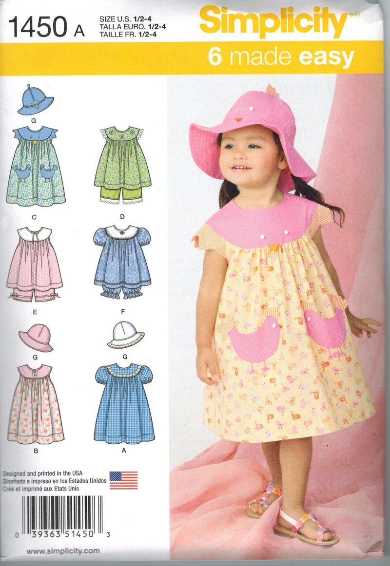 Simplicity نمط خياطة فستان بسيط 1450 للبنات الصغيرات، قميص، ملابس داخلية، وقبعة، مقاسات 1/2-4 - Image 1