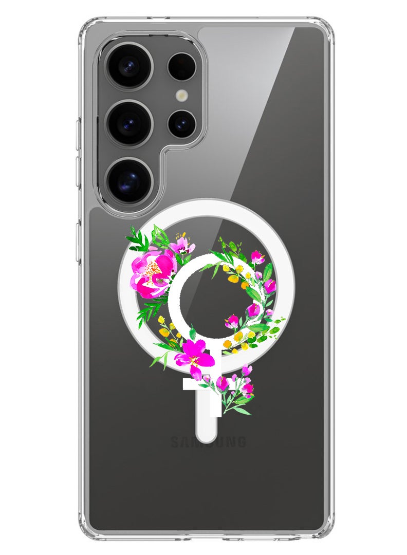 Theodor Magnetic Case for Samsung Galaxy S25 Ultra 6.9-inch Compatible with MagSafe Wireless Charging, Shockproof Phone Bumper Cover womens day floral - White - Image 1