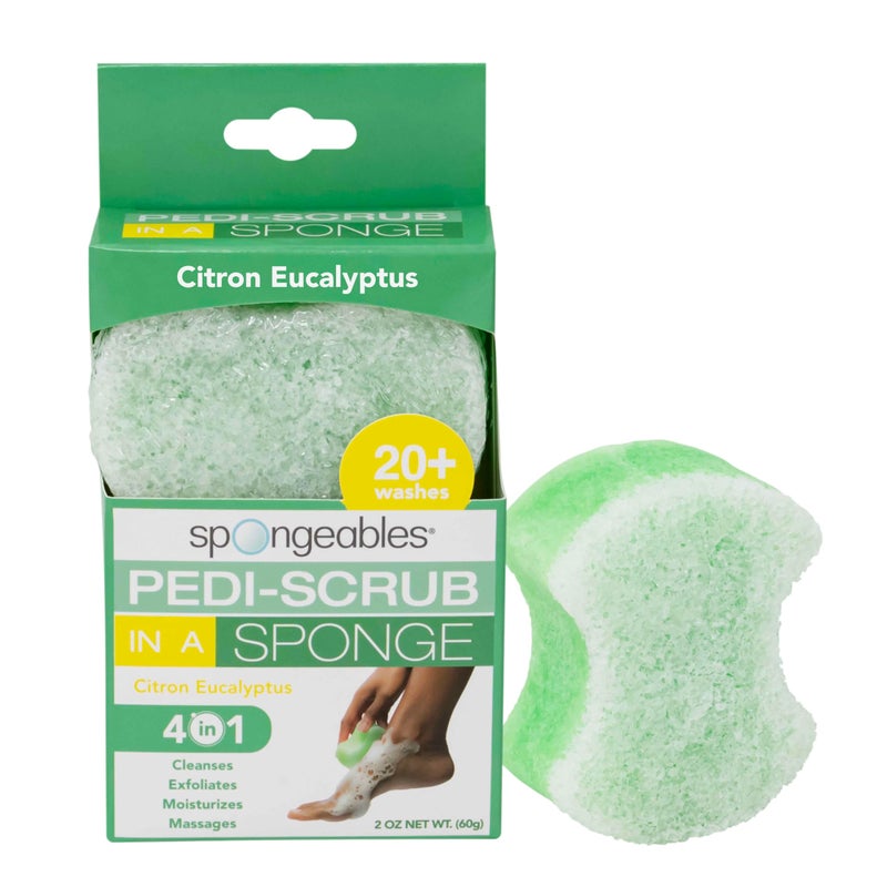 Spongables Pedi Scrub Foot Exfoliating 20 Wash Sponge Citron Eucalyptus 1 Count
