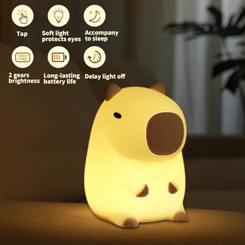 Myratts Led Cute Capybara Night Light Dimmable Nursery Kawaii Lamps Super Squishy Silicone USB Rechargeable Touch Control Night Lamp for Kids Adults Used for Camping Party Room Decor Capybara - Image 3