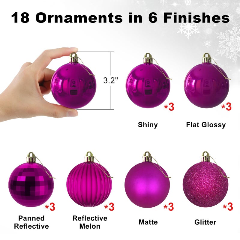 جايم إكسل Fuchsia 3.2 "" كرات عيد الميلاد الكبيرة - زخارف شجرة عيد الميلاد زخارف كرات شاترة معلقة لعيد ميلاد العيد الزفاف مجموعة من 18 ٪ - Image 2