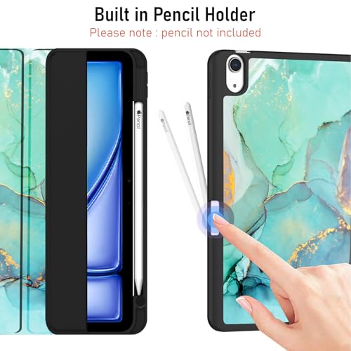 Robustrion Case Cover for iPad Air 11 inch M4/M3/M2 (2024/2025/2026)/iPad Air 4th 5th Generation Cover 10.9" with [Pencil Holder Right Side][Flexible Back][Auto Sleep Wake] and Stylus - Marble Green - Image 5