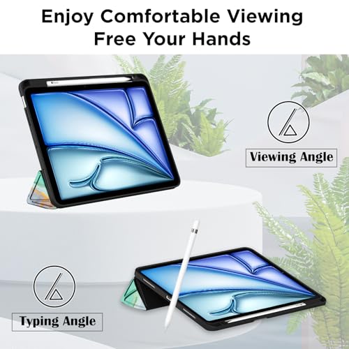 Robustrion Case Cover for iPad Air 11 inch M4/M3/M2 (2024/2025/2026)/iPad Air 4th 5th Generation Cover 10.9" with [Pencil Holder Right Side][Flexible Back][Auto Sleep Wake] and Stylus - Marble Green - Image 4