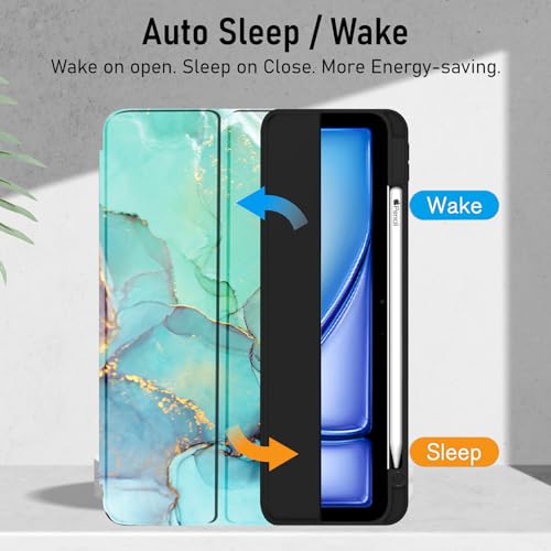 Robustrion Case Cover for iPad Air 11 inch M4/M3/M2 (2024/2025/2026)/iPad Air 4th 5th Generation Cover 10.9" with [Pencil Holder Right Side][Flexible Back][Auto Sleep Wake] and Stylus - Marble Green - Image 3