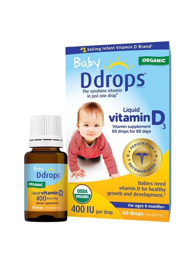 Ddrops Baby 400 IU, Vitamin D, 60 Drops 1.7mL (0.06 Fl. Oz (Pack of 1)) - Image 1